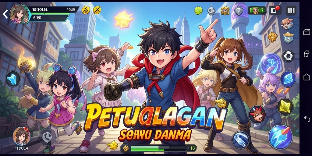 Screenshot gameplay 11BOLA yang menunjukkan pertarungan karakter anime.