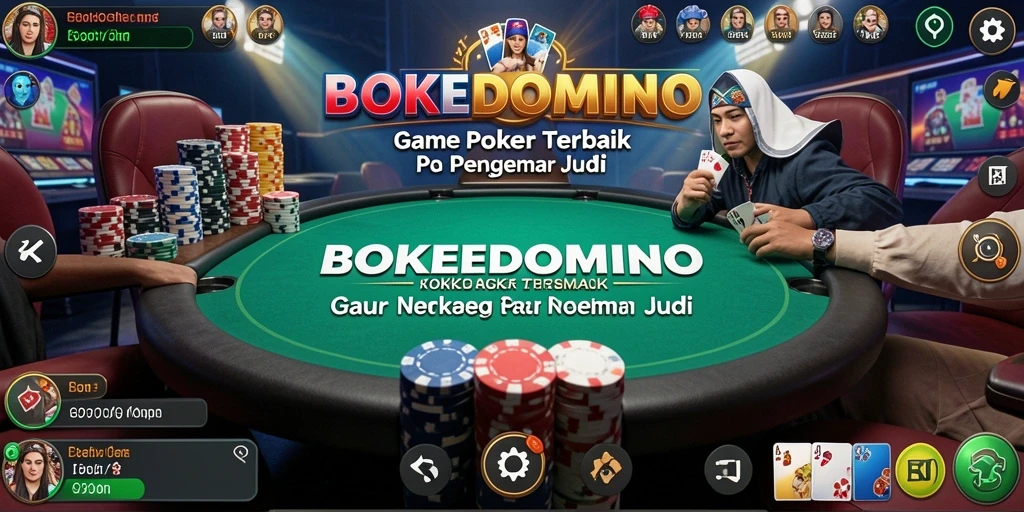 Tampilan gameplay BOKEDOMINO yang menarik dalam permainan Poker.
