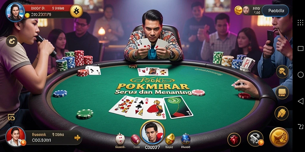 Screenshot utama C0077 menampilkan intensitas permainan Poker yang mengasyikkan.
