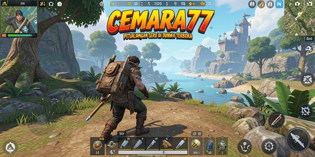 Tampilan gameplay CEMARA77 dalam dunia terbuka yang luas.