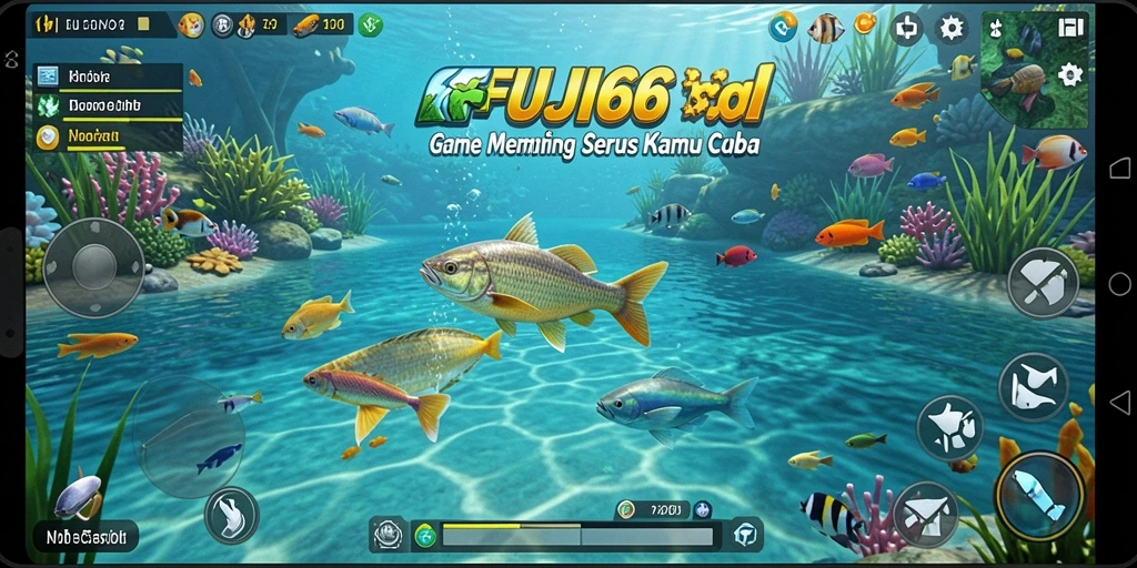 Screenshot utama gameplay FUJI66 yang menampilkan aksi memancing yang mendebarkan.