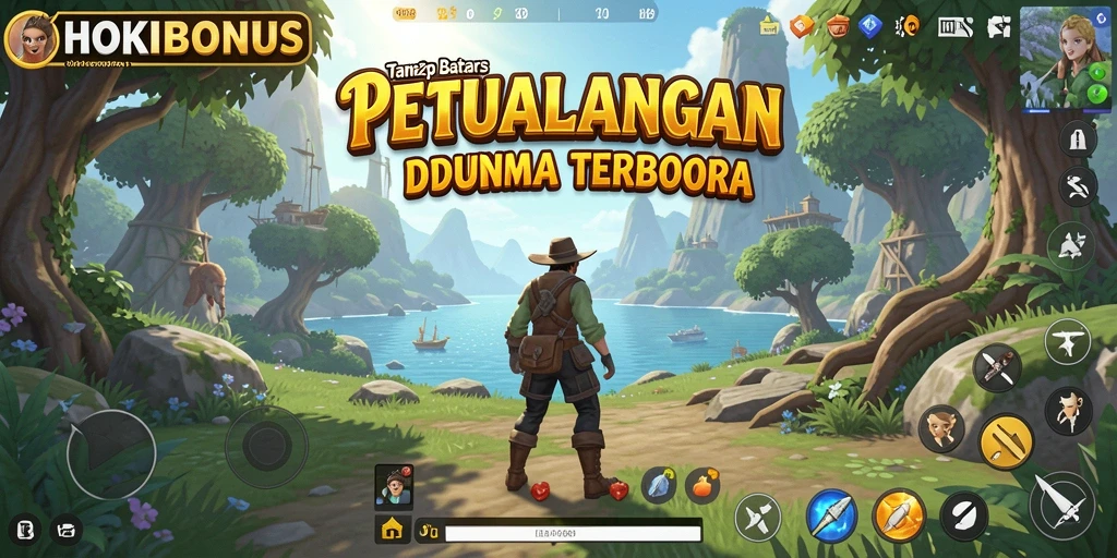 Screenshot HOKIBONUS menampilkan petualangan mendebarkan di dunia terbuka.