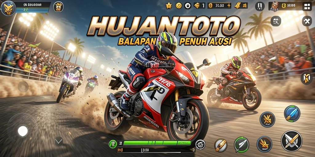 Tampilan gameplay balapan motor yang mendebarkan di HUJANTOTO.