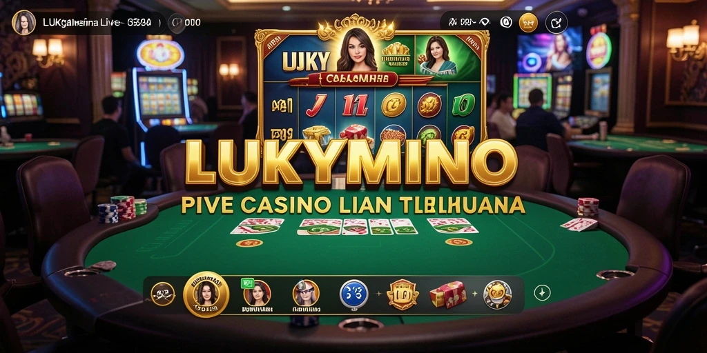 Screenshot gameplay LUKYMINO yang menampilkan dealer langsung dan suasana kasino.