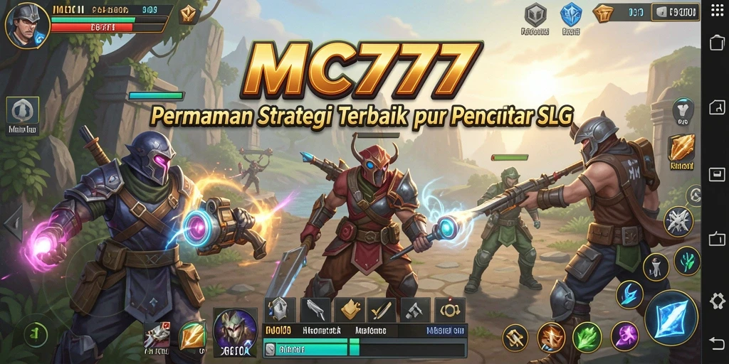 Tangkapan layar gameplay MC777 menampilkan pertempuran taktis dan pembangunan kerajaan.