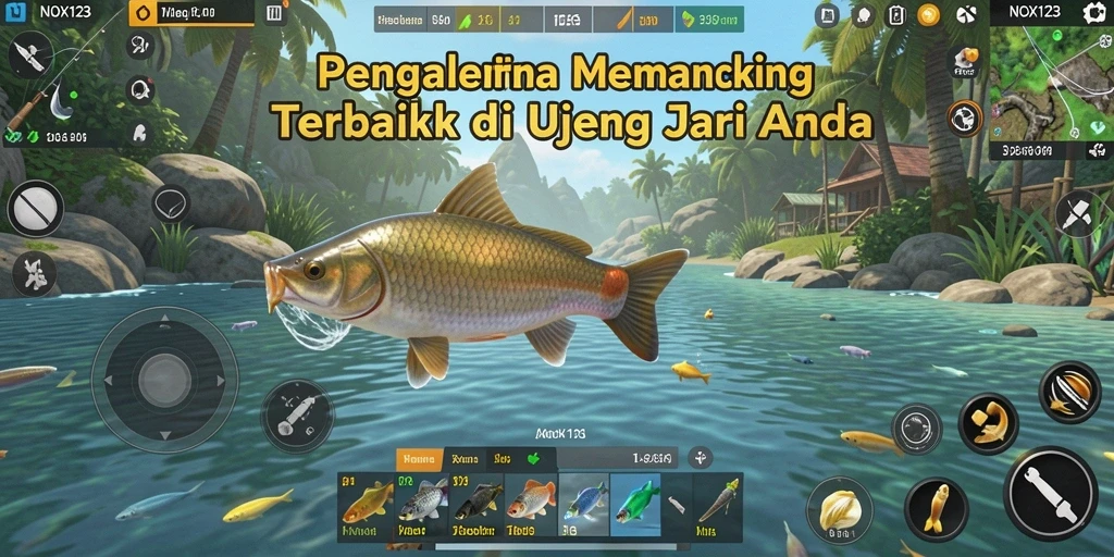 Screenshot yang menunjukkan pengalaman gameplay memancing yang mendebarkan di NOX123.