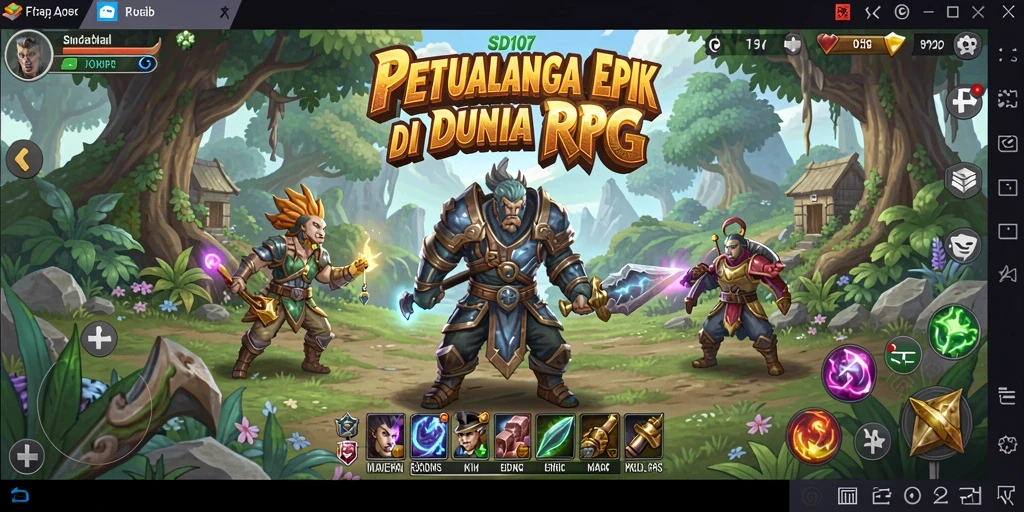 Screenshot utama SD107 menampilkan aksi pertarungan yang mendebarkan di dunia RPG.