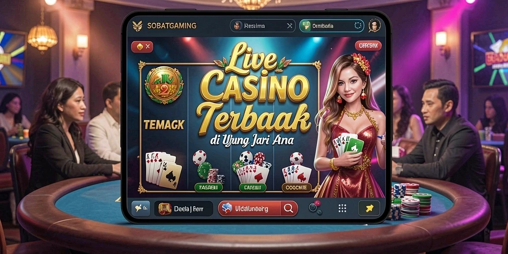 Menampilkan gameplay live casino SOBATGAMING dengan dealer langsung.